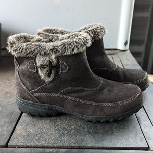 Khombu Gracie Brown Leather Faux Fur Trimmed Ankle Boots Size 8 Women's